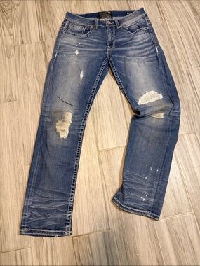 Men's Straight Fit Distressed Jeans in Blue - Casual Everyday Style